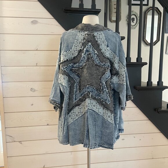 091 Oli & Hali Star Patch Tencel Short Sleeve Blazer Jacket NWOT Size Large - Picture 9 of 14